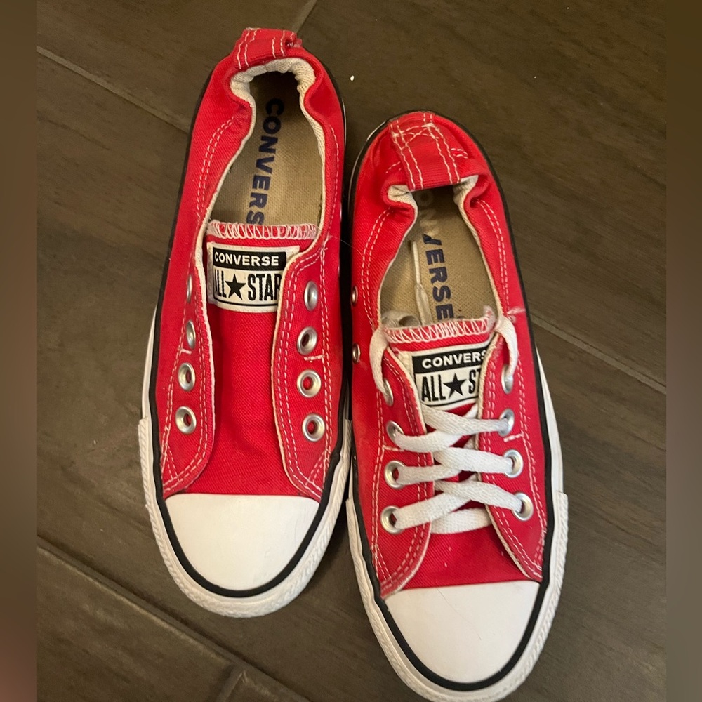 Red slip on converse chuck taylor size 6 *does not come with short laces*